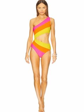 Beach Riot Joyce One Piece Swimsuit in Soleil Colorblock Pink Orange Yellow NEW